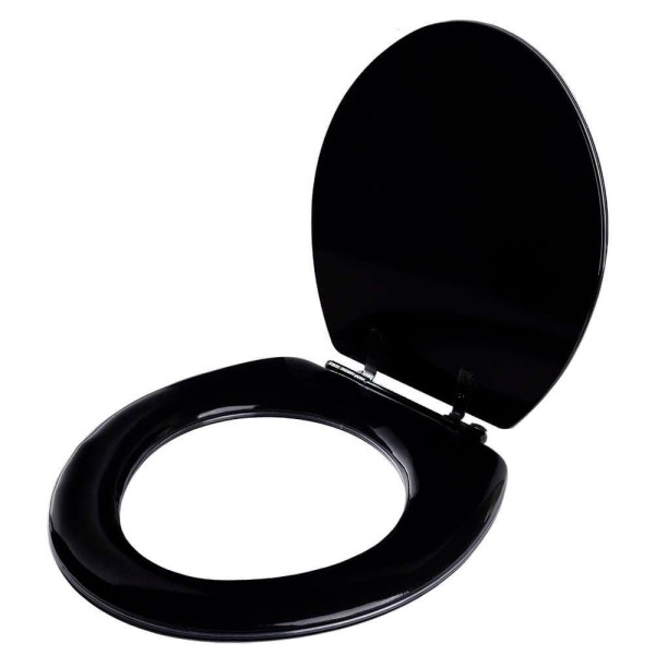 Encontraproduto.com.br - Assento Sanitário Almofadado Convencional Preto Universal com Ferragem Preta