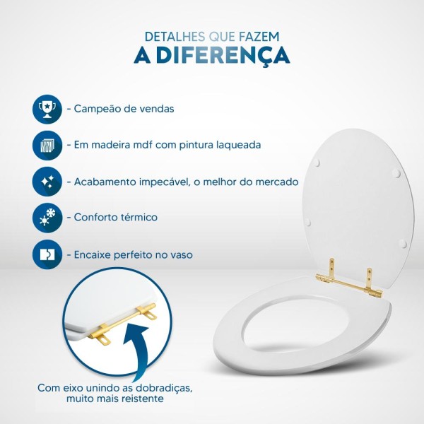 Encontraproduto.com.br - Assento Sanitário Convencional Oval Bege Saara para vaso Deca com Ferragem Dourada