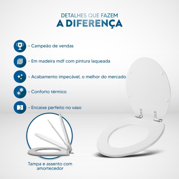 Encontraproduto.com.br - Assento Sanitário com Fechamento Lento Dalia Branco para vaso Fiori