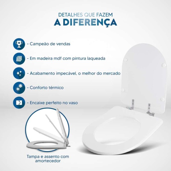 Encontraproduto.com.br - Assento Sanitário com Fechamento Lento Coimbra Branco para vaso Luzarte