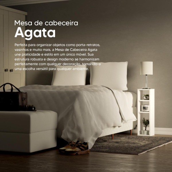 Encontraproduto.com.br - Mesa de Cabeceira com Nichos Branca Cama Solteiro Quarto Sala 70cm