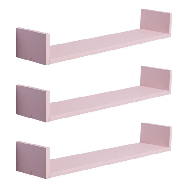 Encontraproduto.com.br - Kit 3 Prateleiras U 70 X 15cm Rosa Claro Suporte Invisível