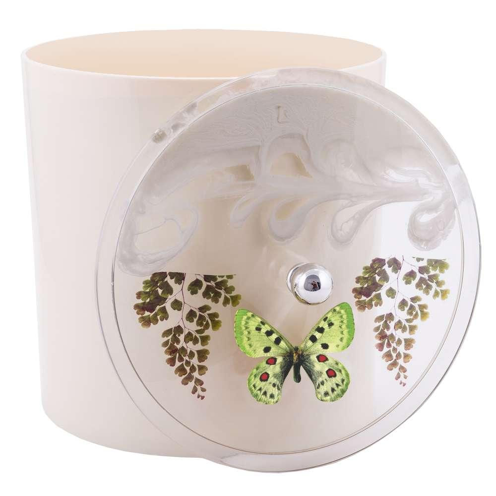 Lixeira Decorada Bege com Borboleta Verde