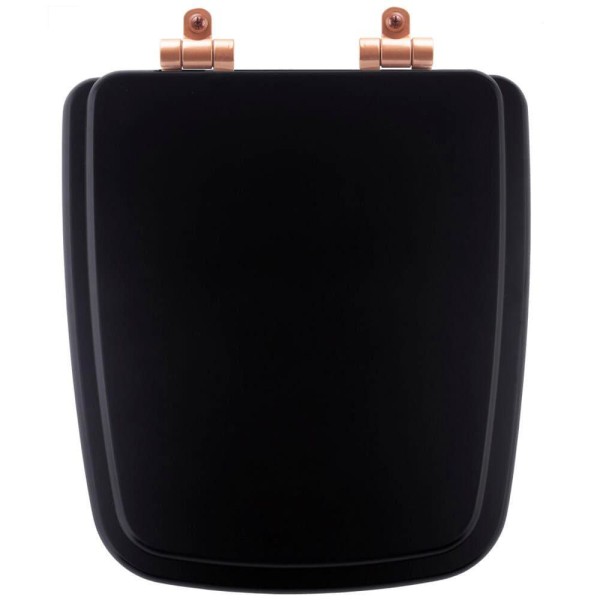 Encontraproduto.com.br - Tampa De Vaso Poliéster Com Amortecedor Boss Onix (preto Fosco) Para Bacia Incepa Com Ferragem Rose Gold