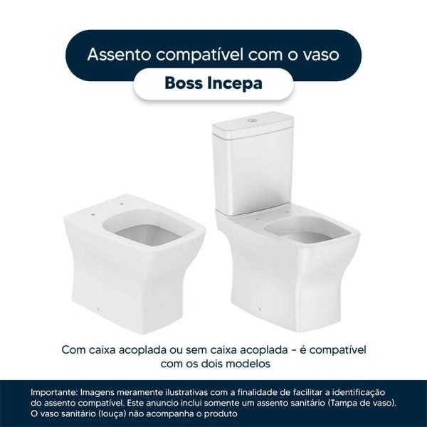 Encontraproduto.com.br - Tampa De Vaso Poliéster Com Amortecedor Boss Onix (preto Fosco) Para Bacia Incepa Com Ferragem Rose Gold
