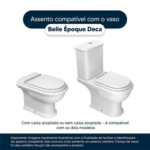 Encontraproduto.com.br - Assento Sanitário Poliéster Soft Close Belle Epoque Branco Para Vaso Deca Com Ferragem Dourada