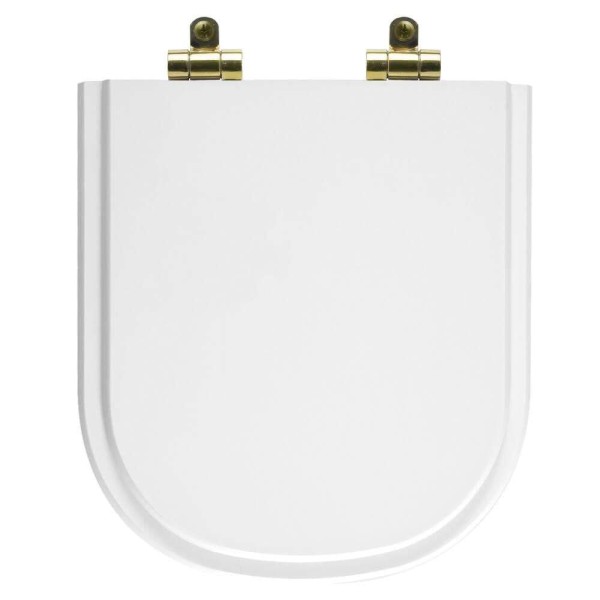 Encontraproduto.com.br - Assento Sanitário Poliéster Soft Close Vogue Plus Branco para vaso Deca com Ferragem Dourada