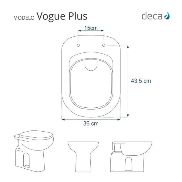 Encontraproduto.com.br - Assento Sanitário Poliéster Soft Close Vogue Plus Branco para vaso Deca com Ferragem Dourada