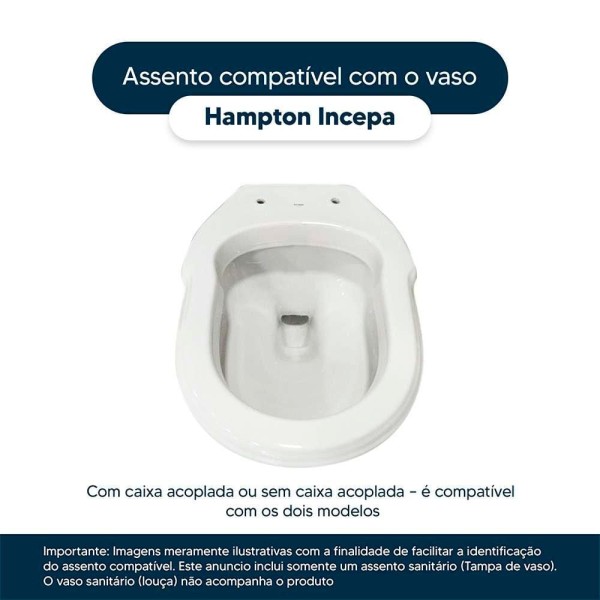 Encontraproduto.com.br - Assento Sanitário Poliéster Soft Close Hampton Branco Para Vaso Incepa Com Ferragem Dourada