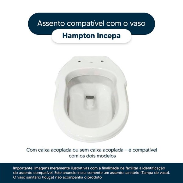 Encontraproduto.com.br - Assento Sanitário Poliéster Soft Close Hampton Branco Para Vaso Incepa Com Ferragem Dourada