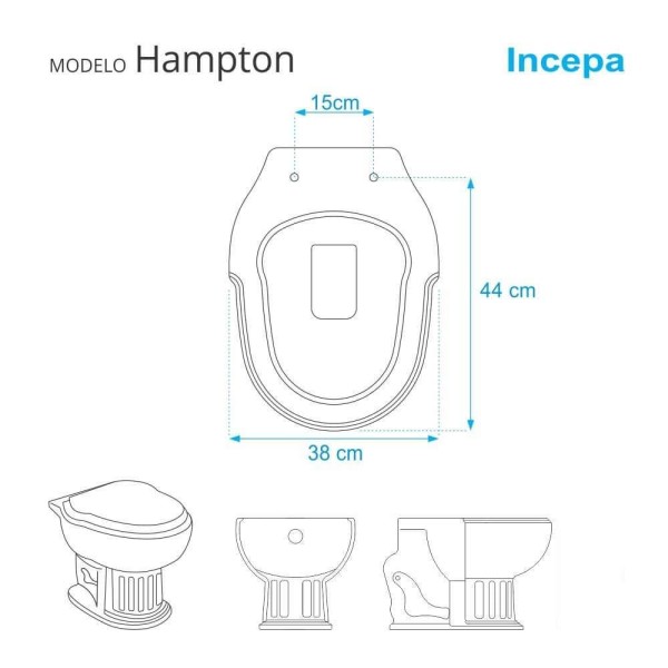 Encontraproduto.com.br - Assento Sanitário Poliéster Soft Close Hampton Branco Para Vaso Incepa Com Ferragem Dourada