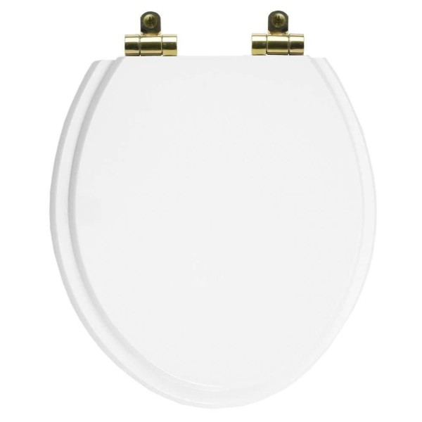 Encontraproduto.com.br - Assento Sanitário Poliéster Soft Close Oval Branco Para Todas As Marcas Com Ferragem Dourada