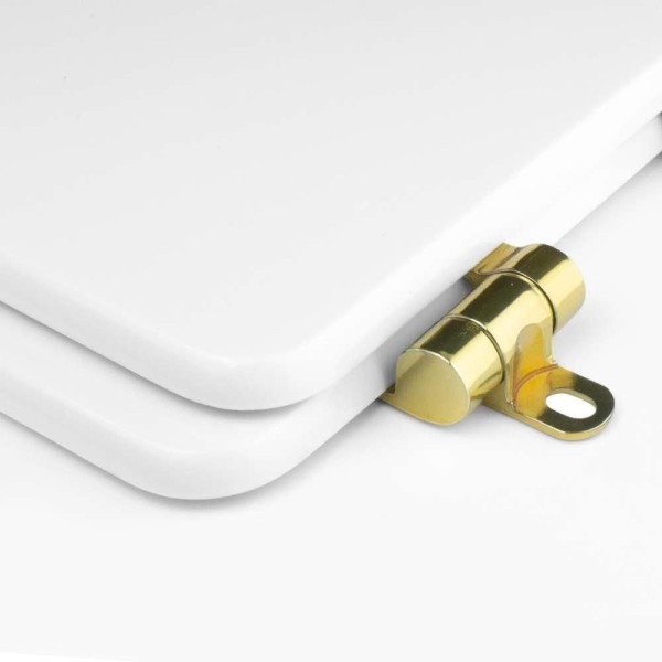 Encontraproduto.com.br - Assento Sanitário Poliéster Soft Close Oval Branco Para Todas As Marcas Com Ferragem Dourada