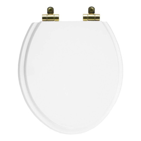 Encontraproduto.com.br - Assento Sanitário Poliéster Soft Close Oval Branco Para Todas As Marcas Com Ferragem Dourada