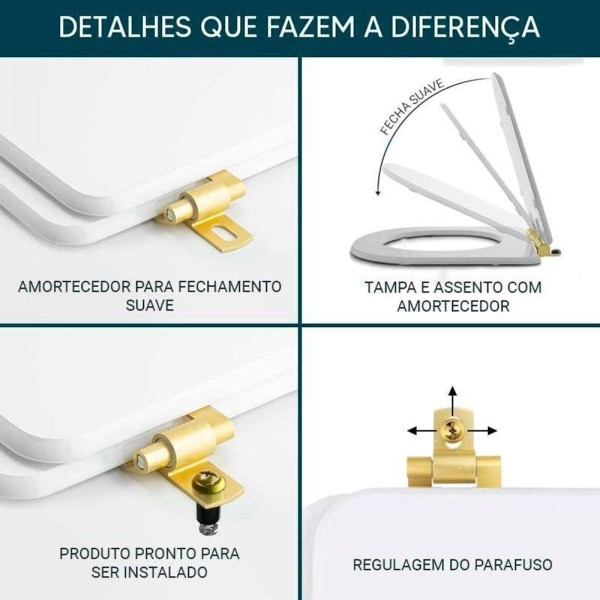 Encontraproduto.com.br - Assento Sanitário Laqueado Soft Close Thema Branco Para Vaso Incepa Com Ferragem Dourada