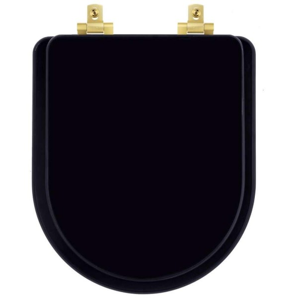 Encontraproduto.com.br - Assento Sanitário MDF Soft Close Duna Preto para Vaso Deca com Ferragem Dourada