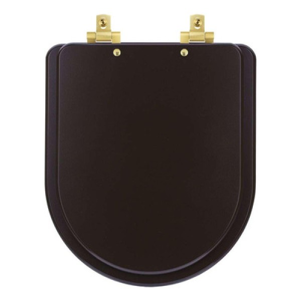 Encontraproduto.com.br - Assento Sanitário MDF Soft Close Level Marrom Fosco para Vaso Deca com Ferragem Dourada