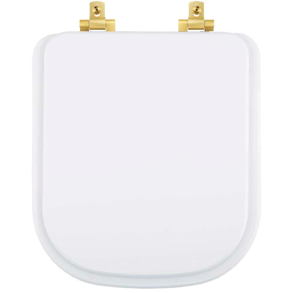 Tampa de Vaso Laqueado Com Fechamento Lento Quadra Branco para Louça Deca com Ferragem Dourada