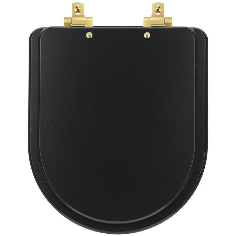 Tampa de Vaso Laqueado Com Amortecedor Nexo Onix (Preto Fosco) para Bacia Roca com Ferragem Dourada