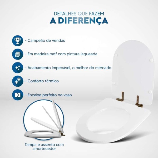 Encontraproduto.com.br - Assento Sanitário MDF Soft Close Carrara Marrom Fosco para Vaso Deca com Ferragem Marrom