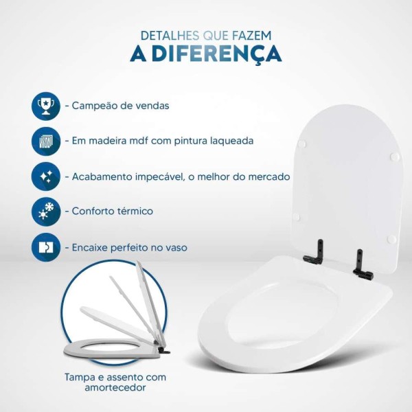 Encontraproduto.com.br - Assento Sanitário MDF Soft Close Link/LK Preto Fosco para Vaso Deca com Ferragem Preta