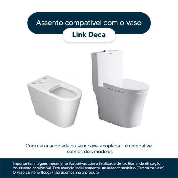 Encontraproduto.com.br - Assento Sanitário MDF Soft Close Link/LK Preto Fosco para Vaso Deca com Ferragem Preta