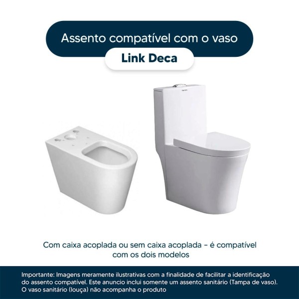 Encontraproduto.com.br - Assento Sanitário MDF Soft Close Link/LK Preto Fosco para Vaso Deca com Ferragem Preta