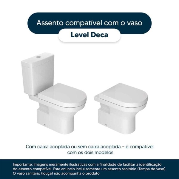 Encontraproduto.com.br - Tampa de Vaso Laqueado Com Fechamento Lento Level Preto para Louça Deca com Ferragem Preta
