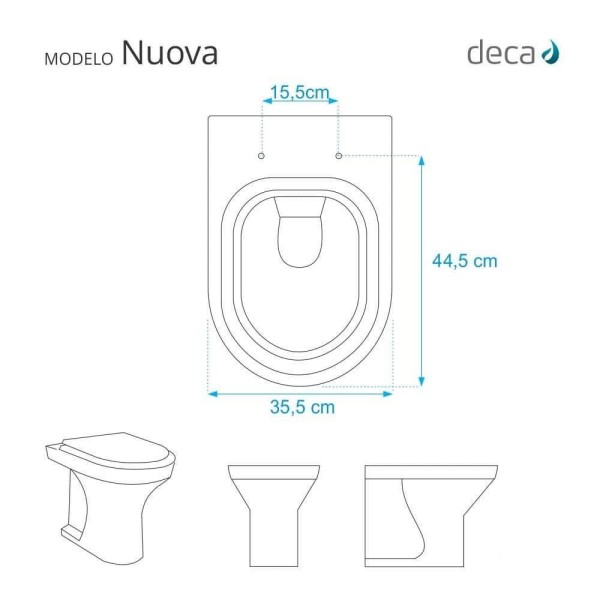Encontraproduto.com.br - Tampa de Vaso Laqueado Com Fechamento Lento Nuova Branco para Louça Deca com Ferragem Preta