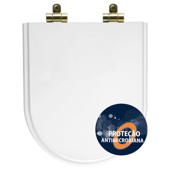 Encontraproduto.com.br - Assento Sanitário Poliéster Antibactéria Soft Close Duna Branco para Vaso Deca com Ferragem Dourada