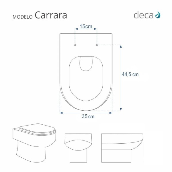 Encontraproduto.com.br - Assento Sanitário Poliéster Antibactéria Soft Close Carrara Branco para Vaso Deca com Ferragem Preta
