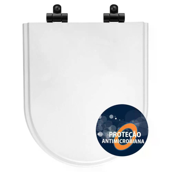 Encontraproduto.com.br - Assento Sanitário Poliéster Antibactéria Soft Close Carrara Branco para Vaso Deca com Ferragem Preta