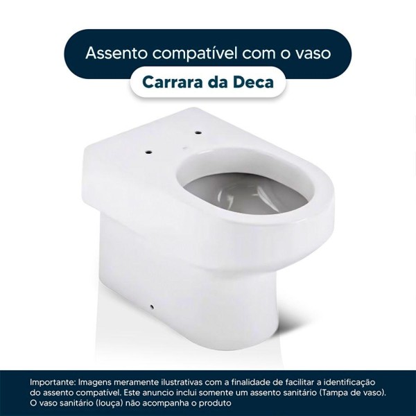 Encontraproduto.com.br - Assento Sanitário Poliéster Antibactéria Soft Close Carrara Branco para Vaso Deca com Ferragem Preta