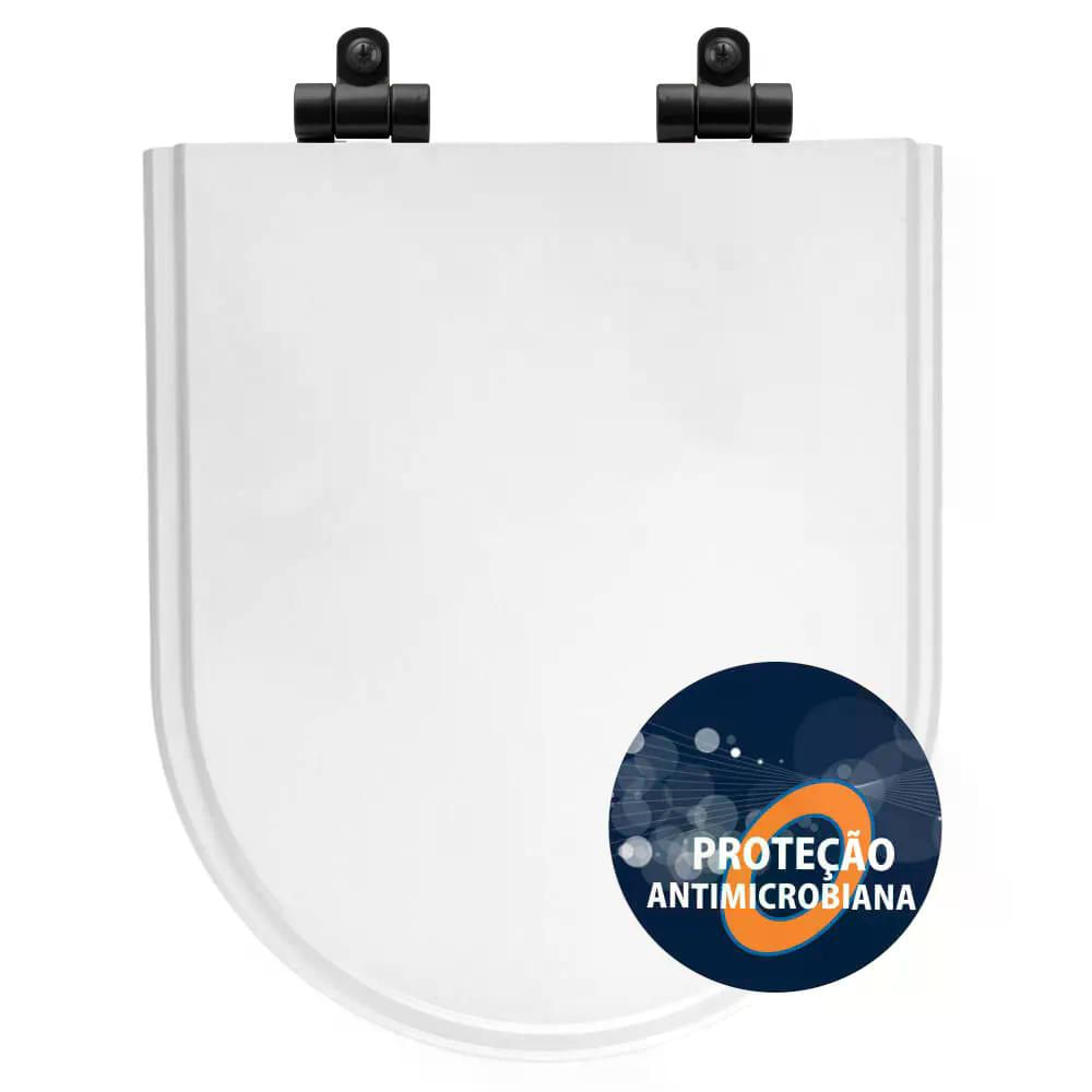 Tampa de Vaso Poliéster Antibactéria Com Amortecedor Level Branco para Bacia Deca com Ferragem Preta