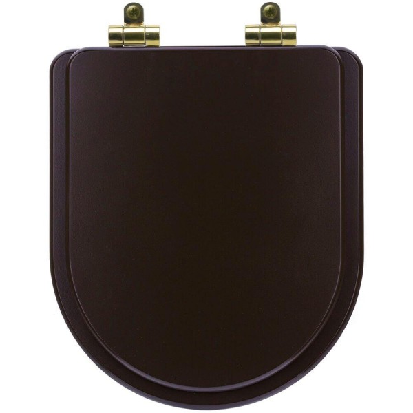 Encontraproduto.com.br - Assento Sanitário Poliéster Soft Close Carrara Marrom Fosco para Vaso Deca com Ferragem Dourada