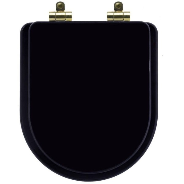 Encontraproduto.com.br - Assento Sanitário Poliéster Soft Close Carrara Preto para Vaso Deca com Ferragem Dourada