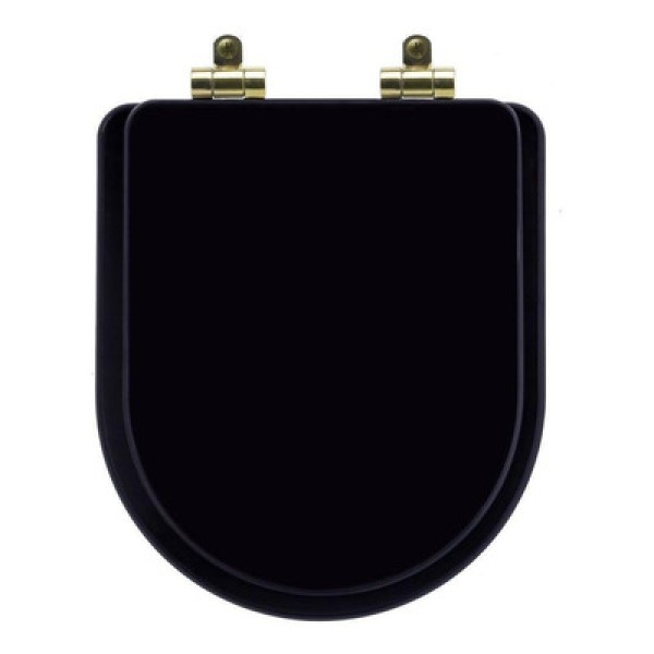 Encontraproduto.com.br - Assento Sanitário Poliéster Soft Close Carrara Preto para Vaso Deca com Ferragem Dourada