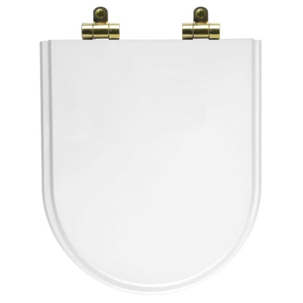 Encontraproduto.com.br - Assento Sanitário Poliéster Soft Close Nuova Branco para Vaso Deca com Ferragem Dourada