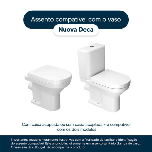 Encontraproduto.com.br - Assento Sanitário Poliéster Soft Close Nuova Branco para Vaso Deca com Ferragem Dourada