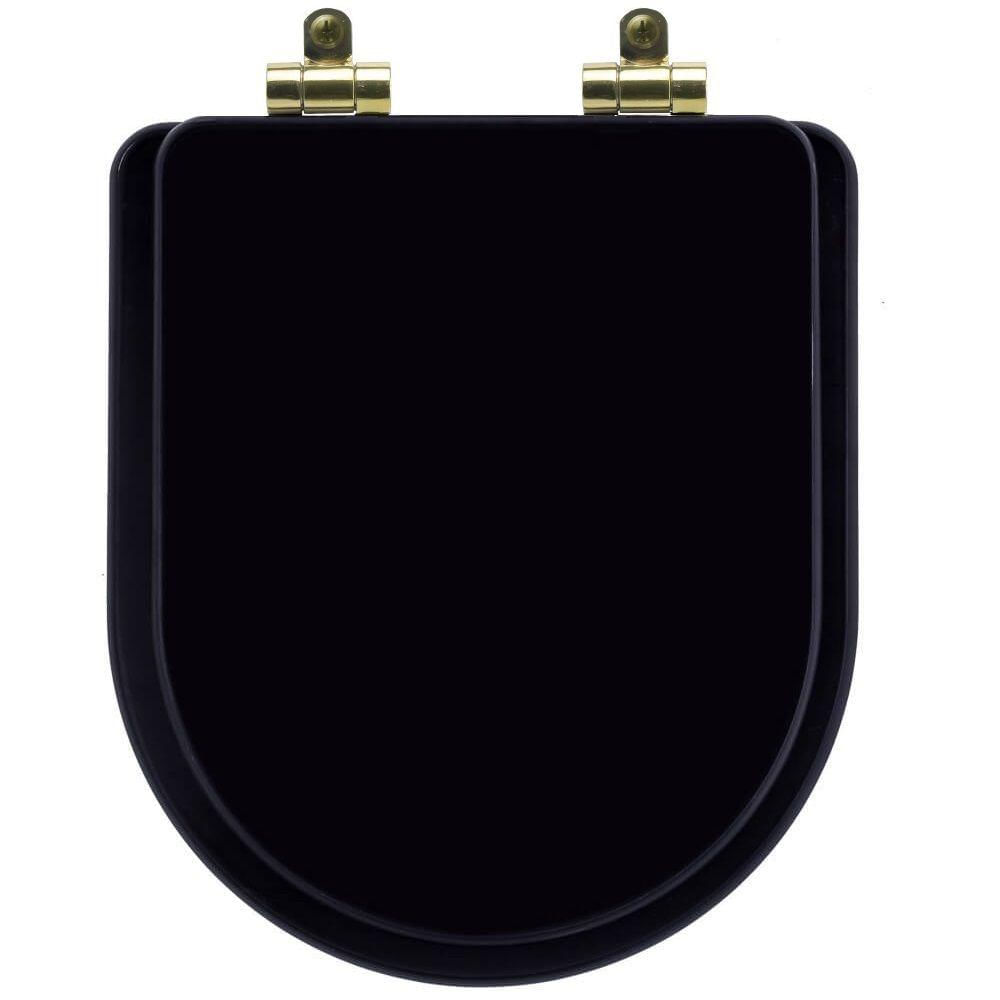 Tampa de Vaso Poliéster Com Fechamento Lento Nuova Preto para Louça Deca com Ferragem Dourada
