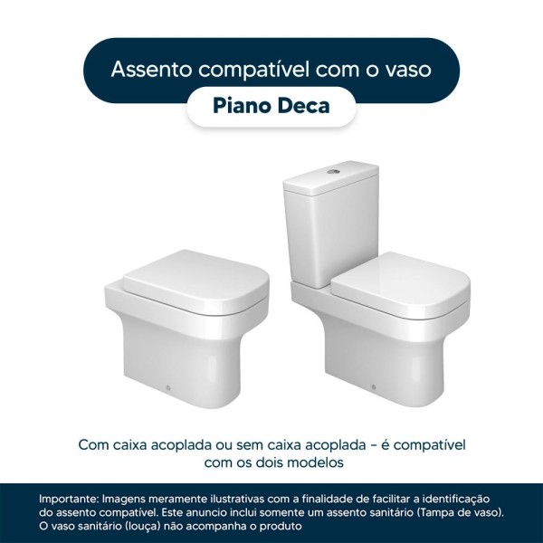 Encontraproduto.com.br - Tampa de Vaso Poliéster Com Amortecedor Piano Branco para Bacia Deca com Ferragem Dourada