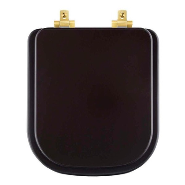 Encontraproduto.com.br - Assento Sanitário Poliéster Soft Close Quadra Marrom Fosco para Vaso Deca com Ferragem Dourada