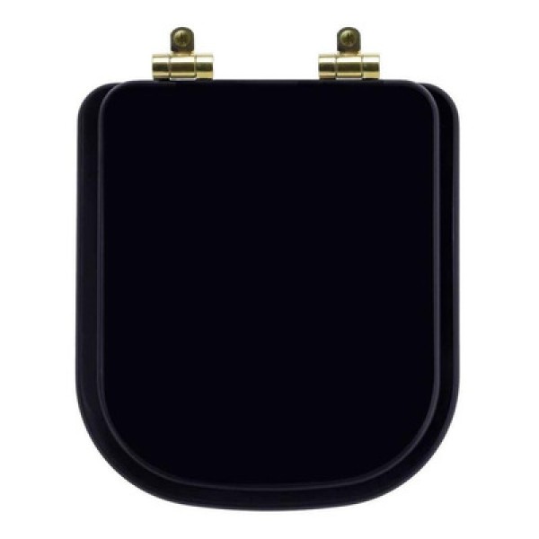 Encontraproduto.com.br - Tampa de Vaso Poliéster Com Amortecedor Quadra Preto para Bacia Deca com Ferragem Dourada