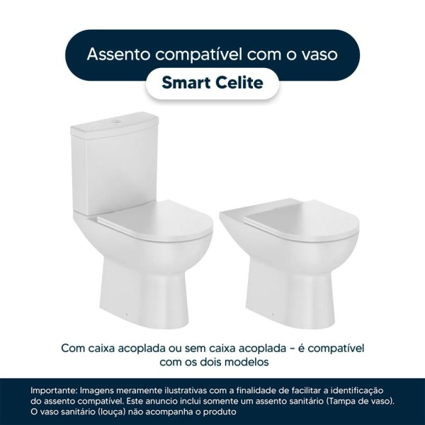 Encontraproduto.com.br - Tampa de Vaso Poliéster c/ Amortecedor Smart Onix (Preto Fosco) para Bacia Celite c/ Ferragem Preta