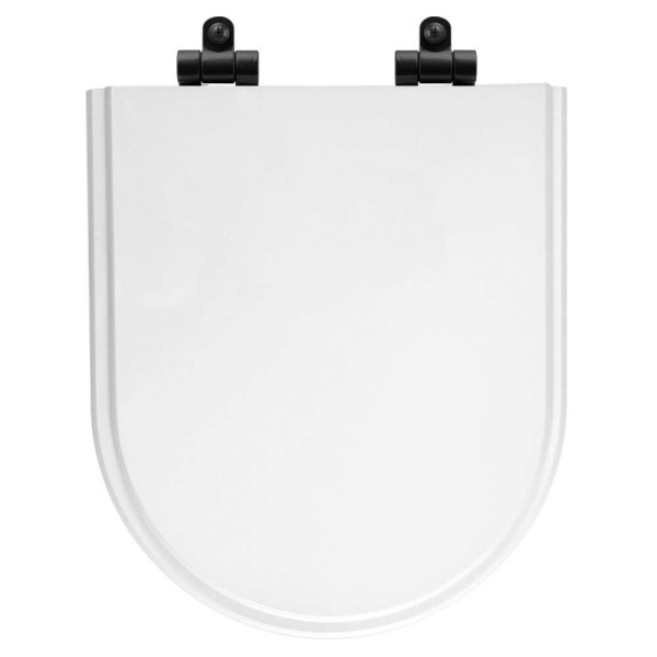 Encontraproduto.com.br - Assento Sanitário Poliéster Soft Close Nuova Branco para Vaso Deca com Ferragem Preta