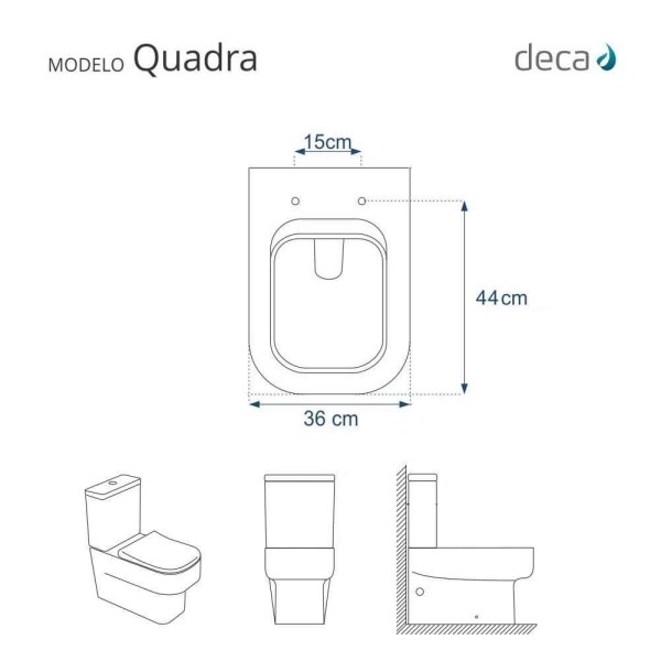 Encontraproduto.com.br - Assento Sanitário Poliéster Soft Close Quadra Branco para Vaso Deca com Ferragem Preta