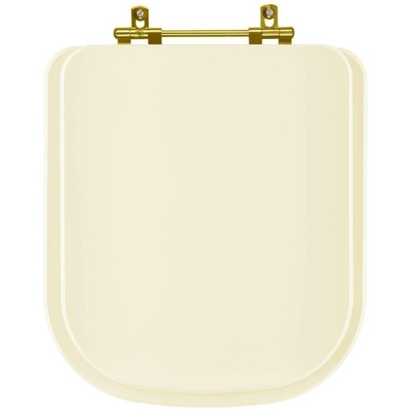 Encontraproduto.com.br - Assento Sanitário Poliester Quadra Creme para vaso Deca com Ferragem Dourada