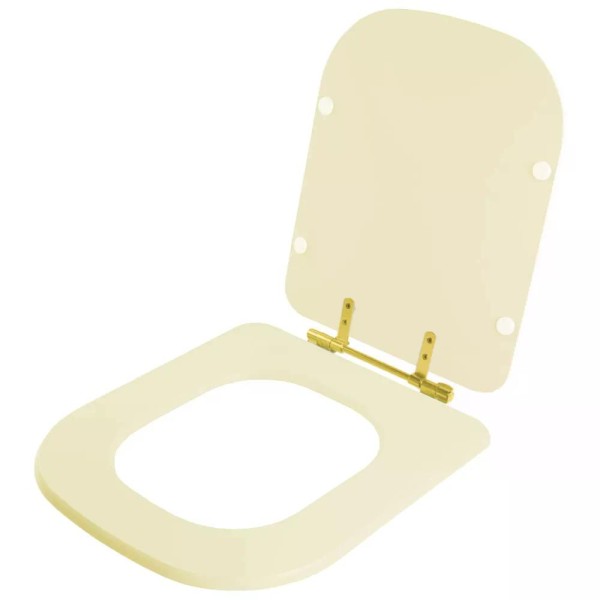 Encontraproduto.com.br - Assento Sanitário Poliester Quadra Creme para vaso Deca com Ferragem Dourada