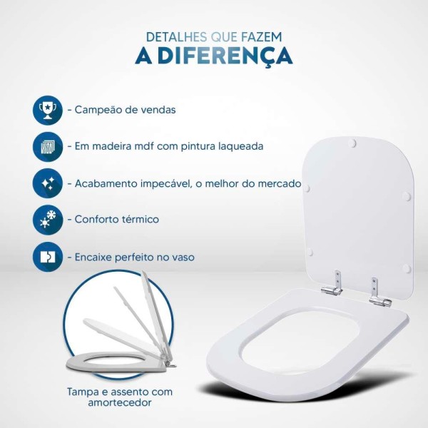 Encontraproduto.com.br - Assento Sanitário Laqueado Soft Close Quadra Creme (Bege) para vaso Deca