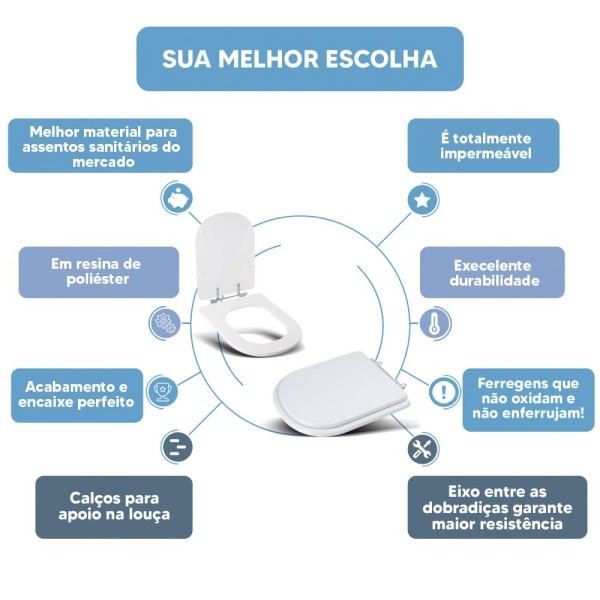 Encontraproduto.com.br - Assento Sanitário Tampa De Vaso Branco Resina Poliester Carrara Para Bacia Deca